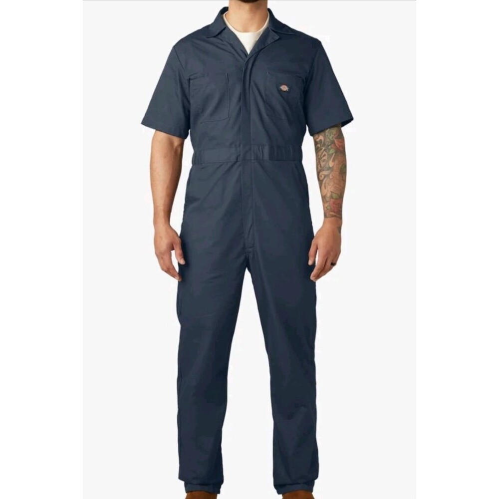 Dickies Men's Short Sleeve Coveralls Blue Twill Mechanics Jumpsuit Size Large